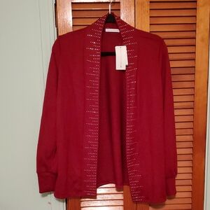 Notations Red Cardigan with Studded Trim